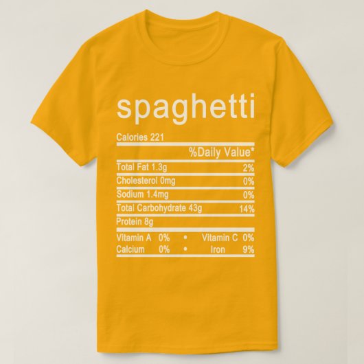 spaghetti Nutrition Facts label T-shirt (Design voorkant)