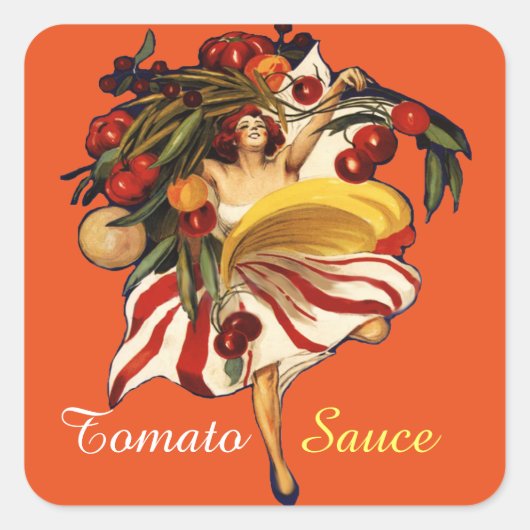 SPAGHETTI PARTY DANCE, ITALIAN KITCHEN TOMATO SAUC VIERKANTE STICKER (Voorkant)