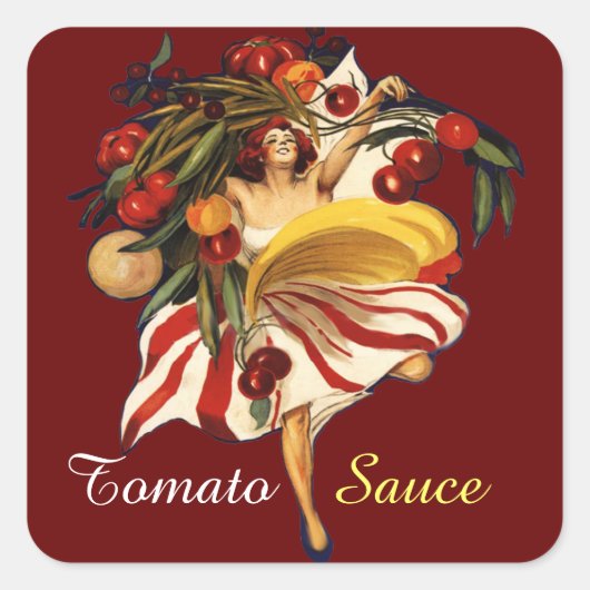 SPAGHETTI PARTY DANCE, ITALIAN KITCHEN TOMATO SAUC VIERKANTE STICKER (Voorkant)