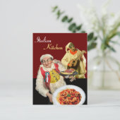 SPAGHETTI PARTY, Italiaanse keuken chef recept roo Briefkaart (Staand voorkant)