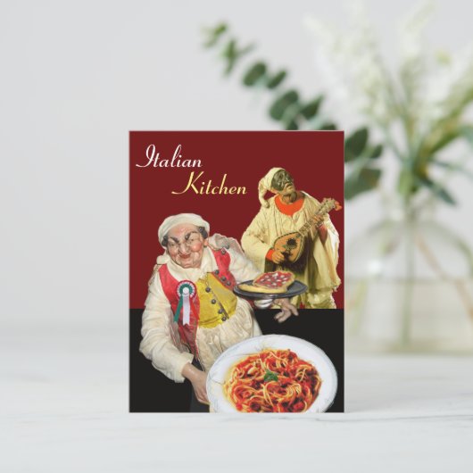 SPAGHETTI PARTY, Italiaanse keuken chef recept roo Briefkaart (Staand voorkant)