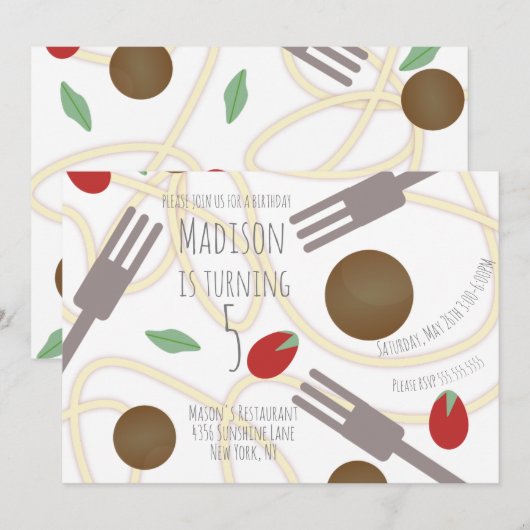 Spaghetti Pasta Bord Birthday Party Invitation Aankondiging (Voorkant / Achterkant)