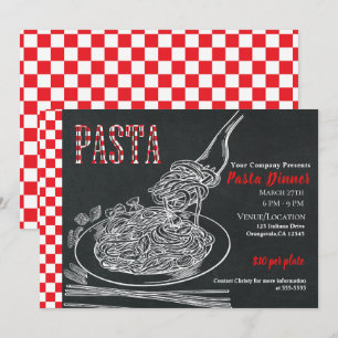 Spaghetti Pasta Rustic Chalk Event Dinner Party Kaart