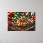 Spaghetti Puttanesca met verse tomaten en olijven Canvas Afdruk (Voorkant)