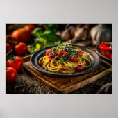 Spaghetti Puttanesca met verse tomaten en olijven Poster (Voorkant)