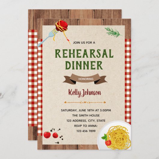 Spaghetti repetitie diner thema uitnodiging (Voorkant / Achterkant)
