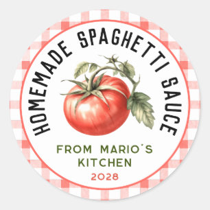 Spaghetti saus preserve in boerenmarktstijl ronde sticker