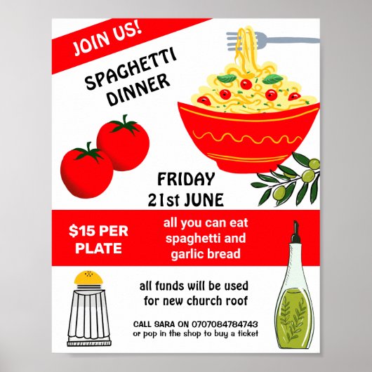 Spaghetti Spag Bowl Fondsenwervende Evenementenpos Poster (Voorkant)
