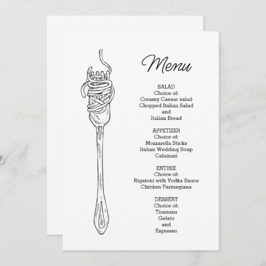 Spaghettidiner  menu (Voorkant / Achterkant)