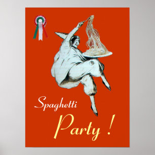 SPAGHETTIPARTIJ,ITALIAANSE KEUKEN groen oranje wit Poster