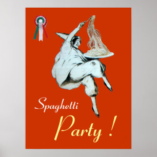 SPAGHETTIPARTIJ,ITALIAANSE KEUKEN groen oranje wit Poster