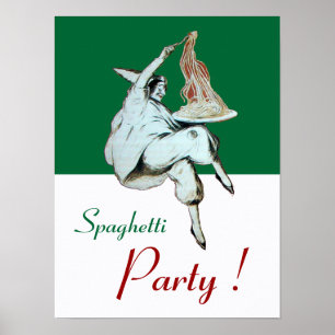 SPAGHETTIPARTIJ, ITALIAANSE KEUKEN ,rood groen wit Poster