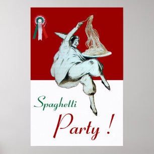 SPAGHETTIPARTY, ITALIAANSE KEUKEN ,rood groen wit Poster