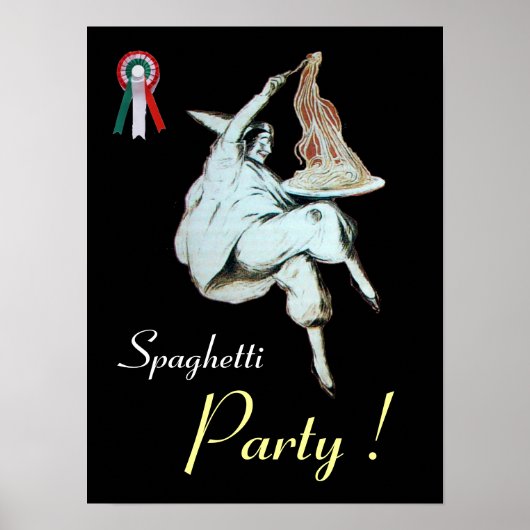 SPAGHETTIPARTY, ITALIAANSE KEUKEN ,rood zwart wit Poster (Voorkant)