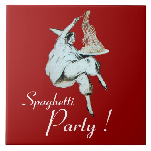 SPAGHETTIPARTY,ITALIAANSE KEUKEN Uitnodiging voor  Tegeltje (Voorkant)