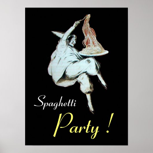 SPAGHETTIPARTY, ITALIAANSE KEUKEN ,zwart Poster (Voorkant)