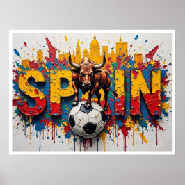Spain Football Citiscape Oil Painting Style Art Poster