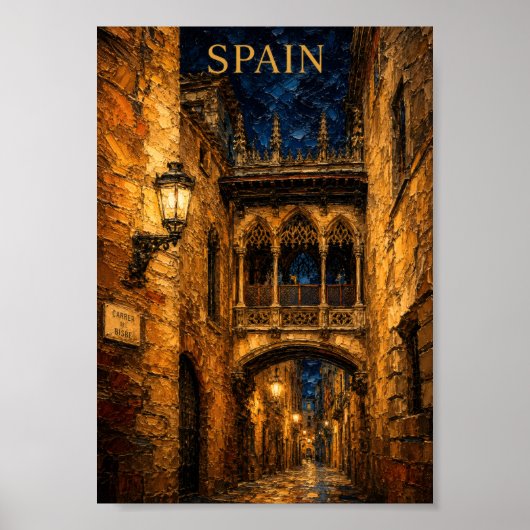 Spain: Romantic Gothic Quarter Art Souvenir Poster (Voorkant)