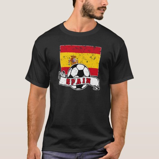Spain SOCCER BALL AND FLAG DISTRESSED T-shirt (Voorkant)