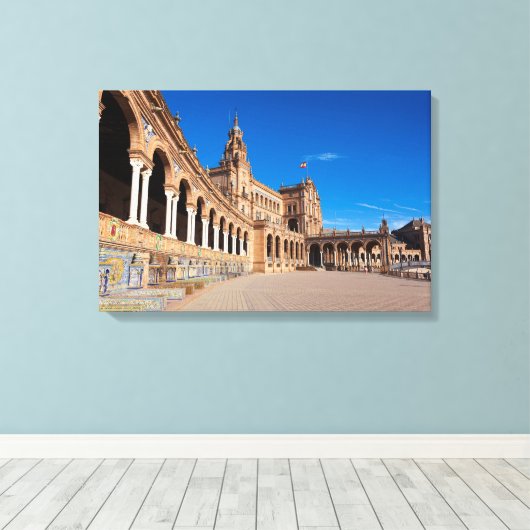 Spain square, Sevilla Canvas Afdruk (Insitu (Houten vloer))