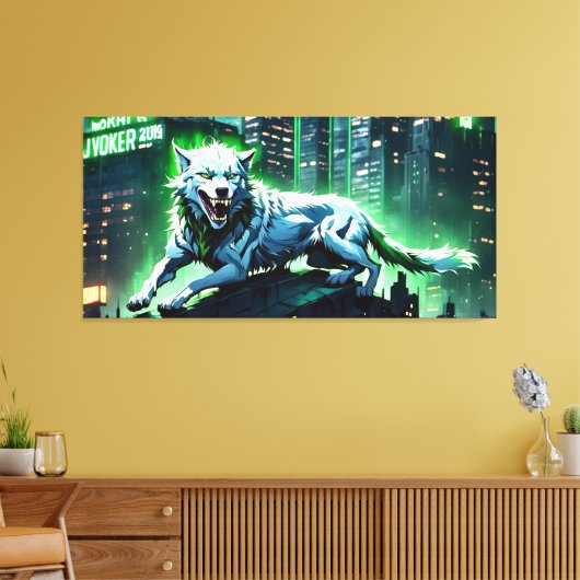"Spaltung der Wildheit: Der Joker-Wolf" Canvas Afdruk (Insitu (Woonkamer))