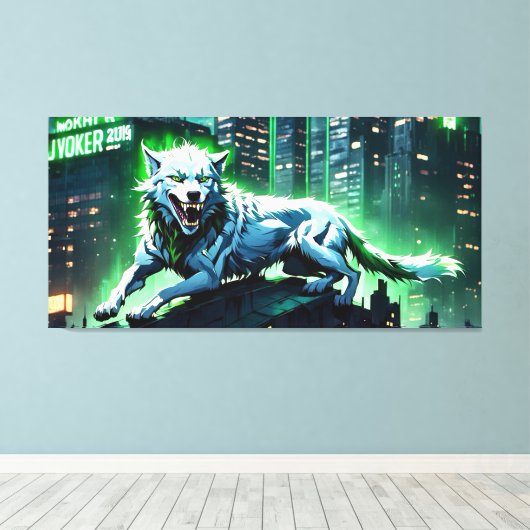 "Spaltung der Wildheit: Der Joker-Wolf" Canvas Afdruk (Insitu (Houten vloer))