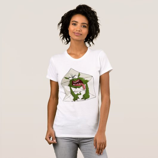 Spam in een envelop met groene monster vrouwen t-s t-shirt (Voorkant volledig)