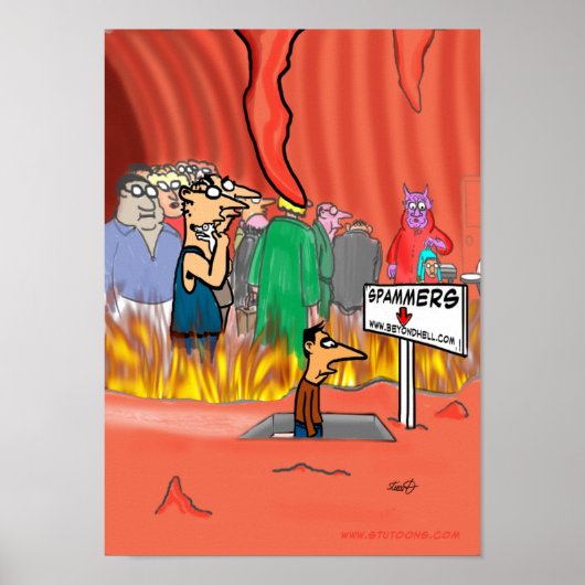 Spammer in Hell Cartoon - Grappig Poster (Voorkant)
