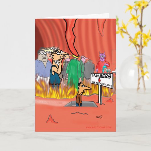 Spammer in Hell Cartoon - Grappige Verjaardag Kaart (Gele Bloem)