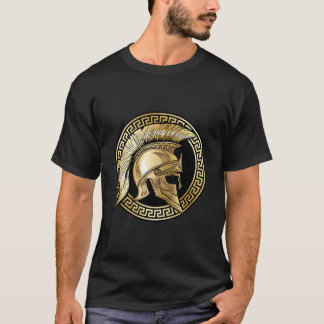 Span Helmet Gold Gladiator Spa Greek Gym Workout T-shirt