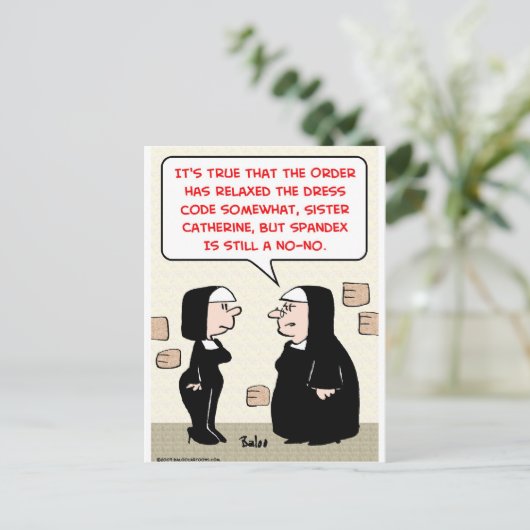 spandex nuns no-no jurk code briefkaart (Staand voorkant)