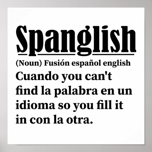 Spanglish Funny Definition Spaans Engels Poster (Voorkant)