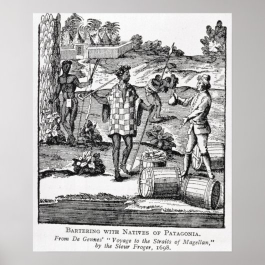 Spaniard Bartering met inwoners van Patagonia Poster (Voorkant)