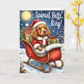 Spaniel Bells Ring – Cocker Spaniel Kerstmis Kaart (Gele Bloem)