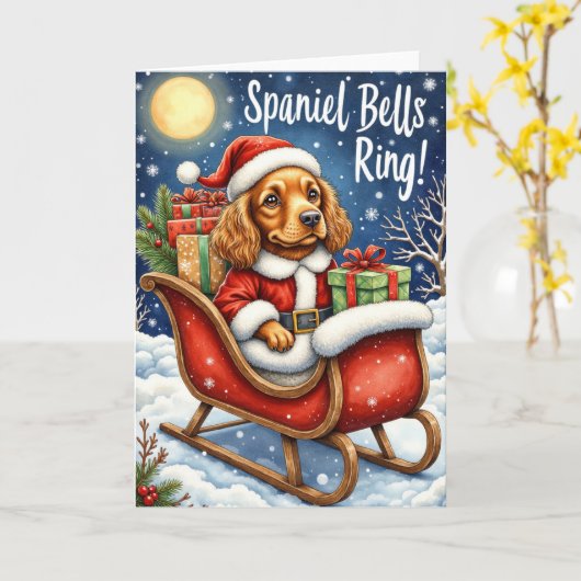 Spaniel Bells Ring – Cocker Spaniel Kerstmis Kaart (Gele Bloem)