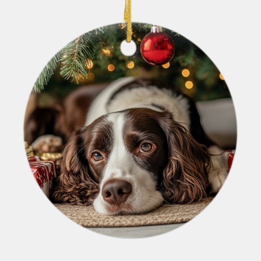 Spaniel Christmas Keramisch Ornament (Achterkant)