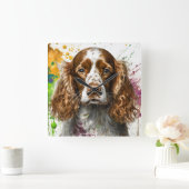 Spaniel Dog Vierkante Klok (Huis)