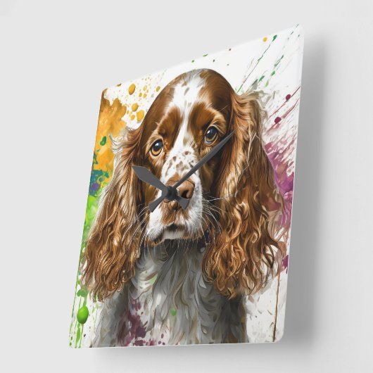 Spaniel Dog Vierkante Klok (Hoek)