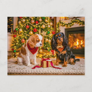 Spaniel duo bij gezellige kerstboom briefkaart