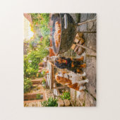 Spaniel duo die terras BBQ-worstjes bekijkt Legpuzzel (Verticaal)