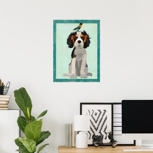 SPANIEL- EN BIRD-kunst Poster (Thuiskantoor)