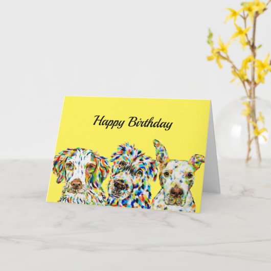Spaniel gemengde Breed Pitbull Birthday-kaart Kaart (Gele Bloem)