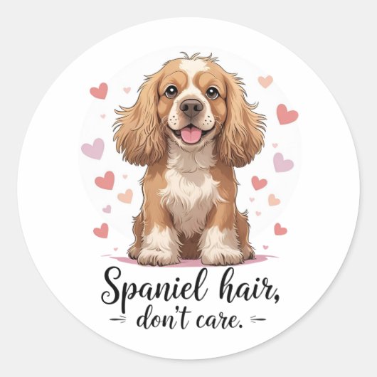 Spaniel Haar Maakt Niet Uit | Cocker Spaniel Romme Ronde Sticker (Voorkant)