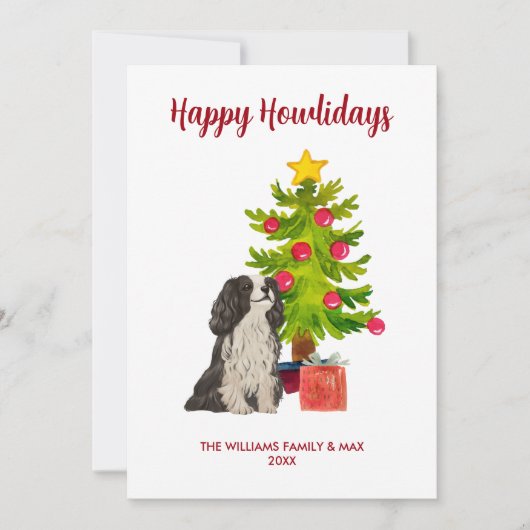 Spaniel Hond Familie Kerstmis Feestdagenkaart (Voorkant)