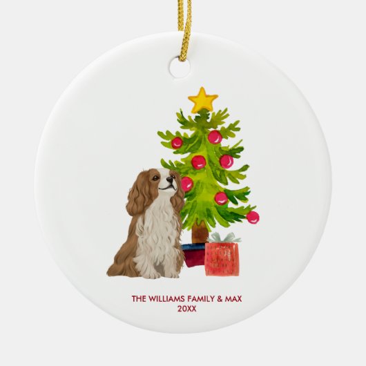 Spaniel Hond Gepersonaliseerde Kerstmis Keramisch Ornament (Voorkant)