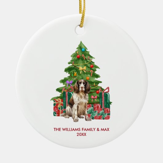 Spaniel Hond Gepersonaliseerde Kerstmis Keramisch Ornament (Voorkant)