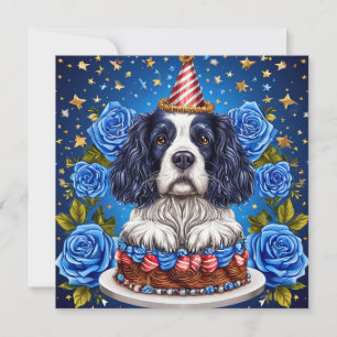 Spaniel-hond viert verjaardag met feestelijke hoed feestdagenkaart