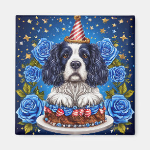 Spaniel hond viert verjaardag met feestelijke hoed magneet