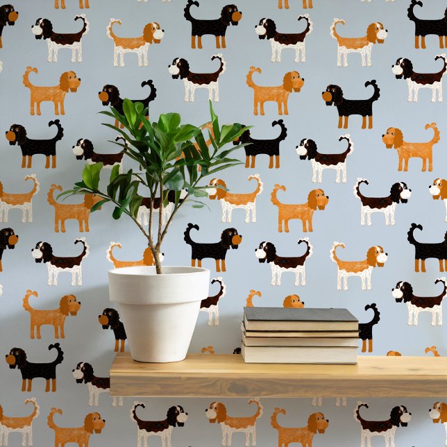 Spaniel hondenpatroon behang (Cute Cavalier King Charles Spaniel dog peel and stick wallpaper)