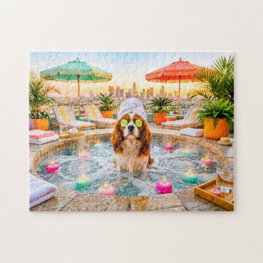Spaniel in wellnesszwembad legpuzzel (Horizontaal)